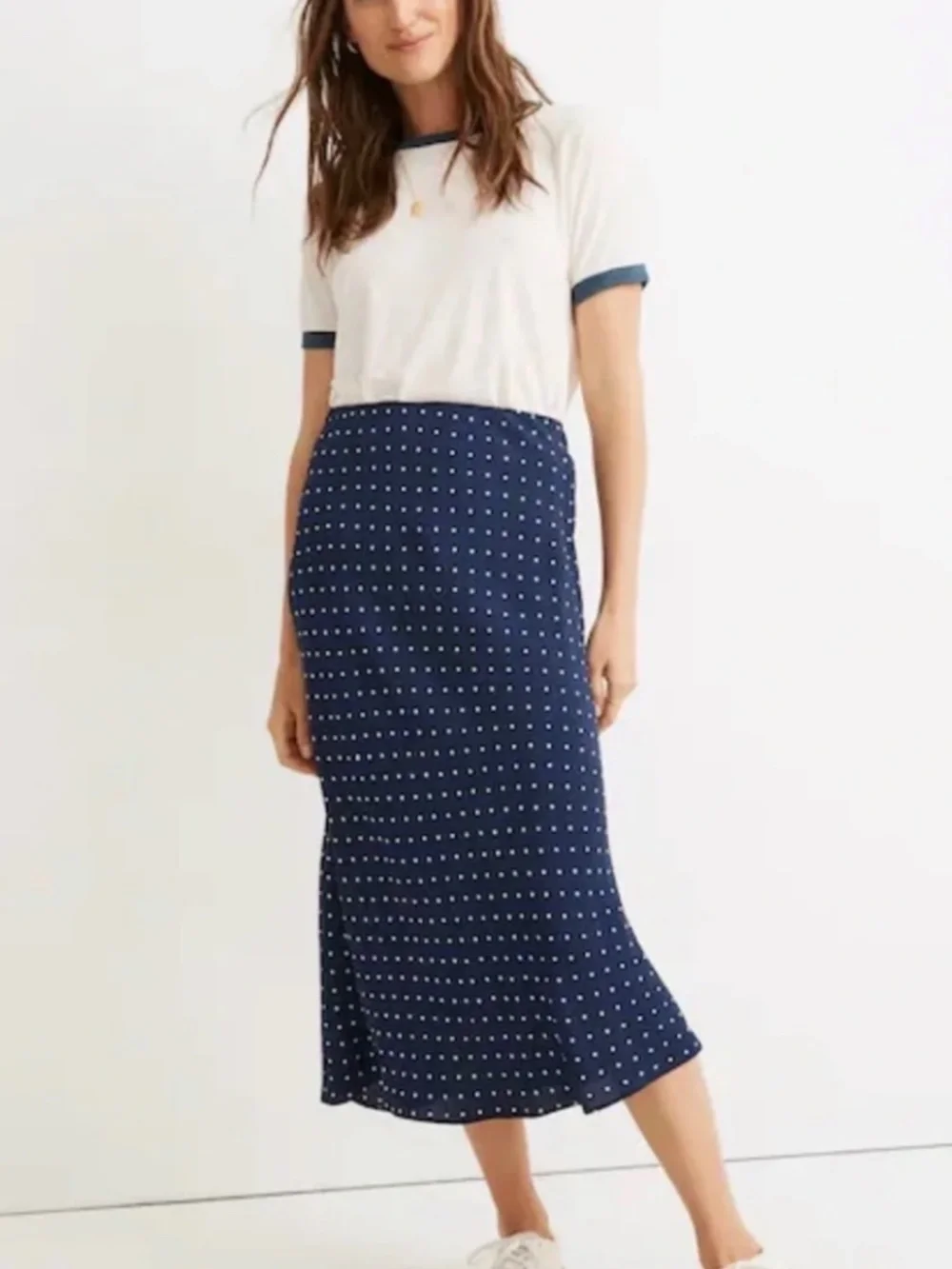 NWT Madewell Midi Slip Skirt Polka Dot Bengali Indigo Size 6